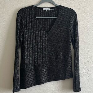 Calvin Klein Shimmer Metallic Black/Silver Asymmetrical Sweater Top Size S EUC